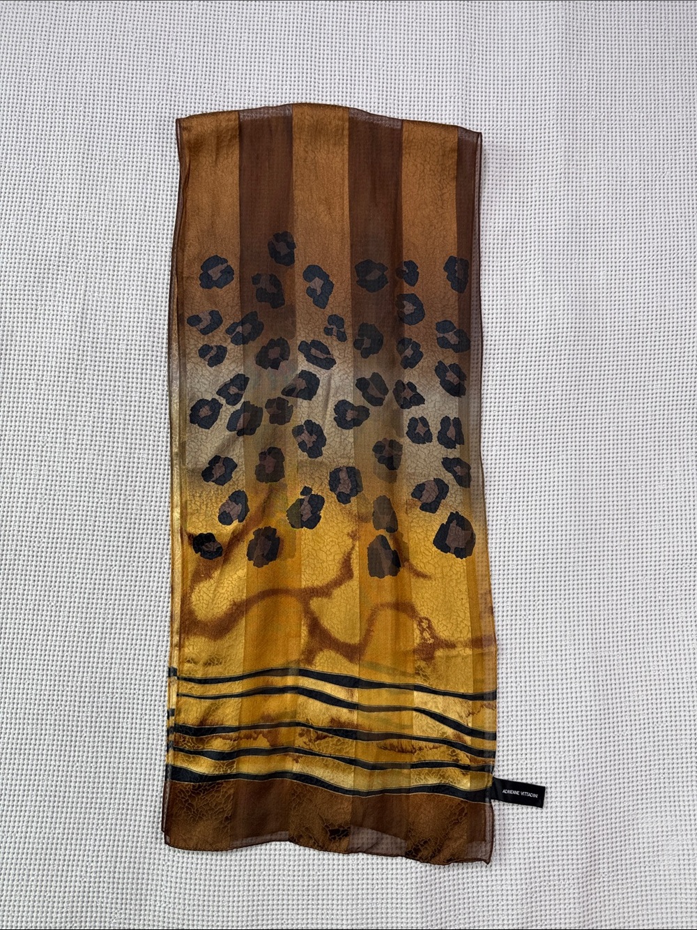 Adrienne Vittadini Gold and Brown Leopard Print Silk Scarf